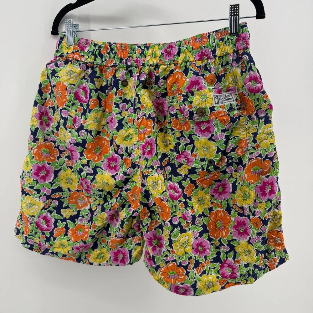 Polo‎ Ralph Lauren Mens Floral Swim Trunks Navy Blue Pink Orange Large